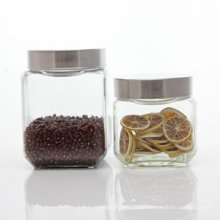 food grade square shape 800ml and 1200ml glass storage jar with stainless lids